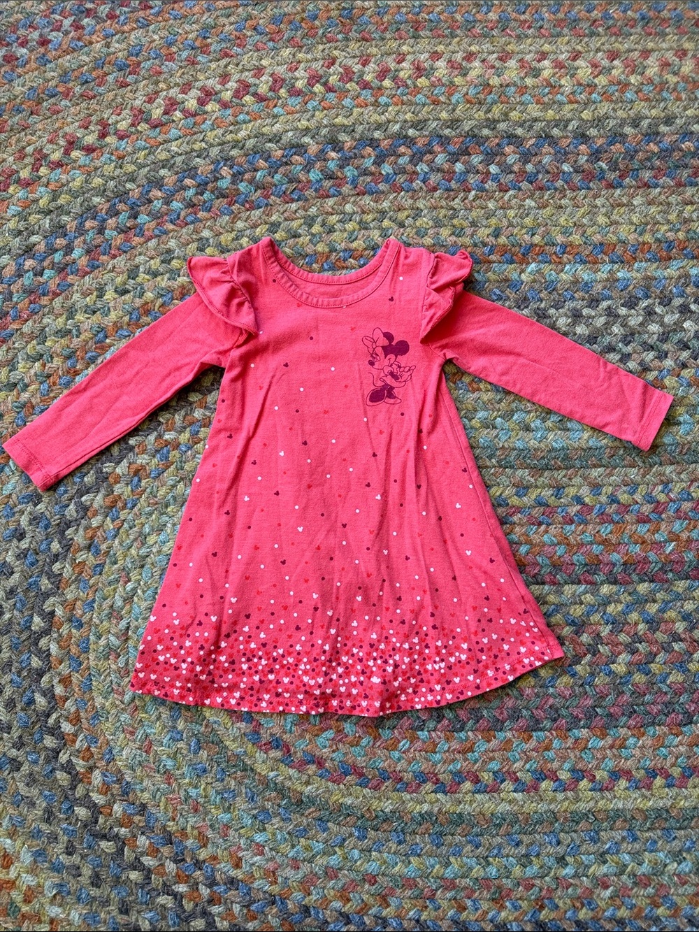 Disney Minnie Mouse Coral Pink Long Sleeve Dress 2T